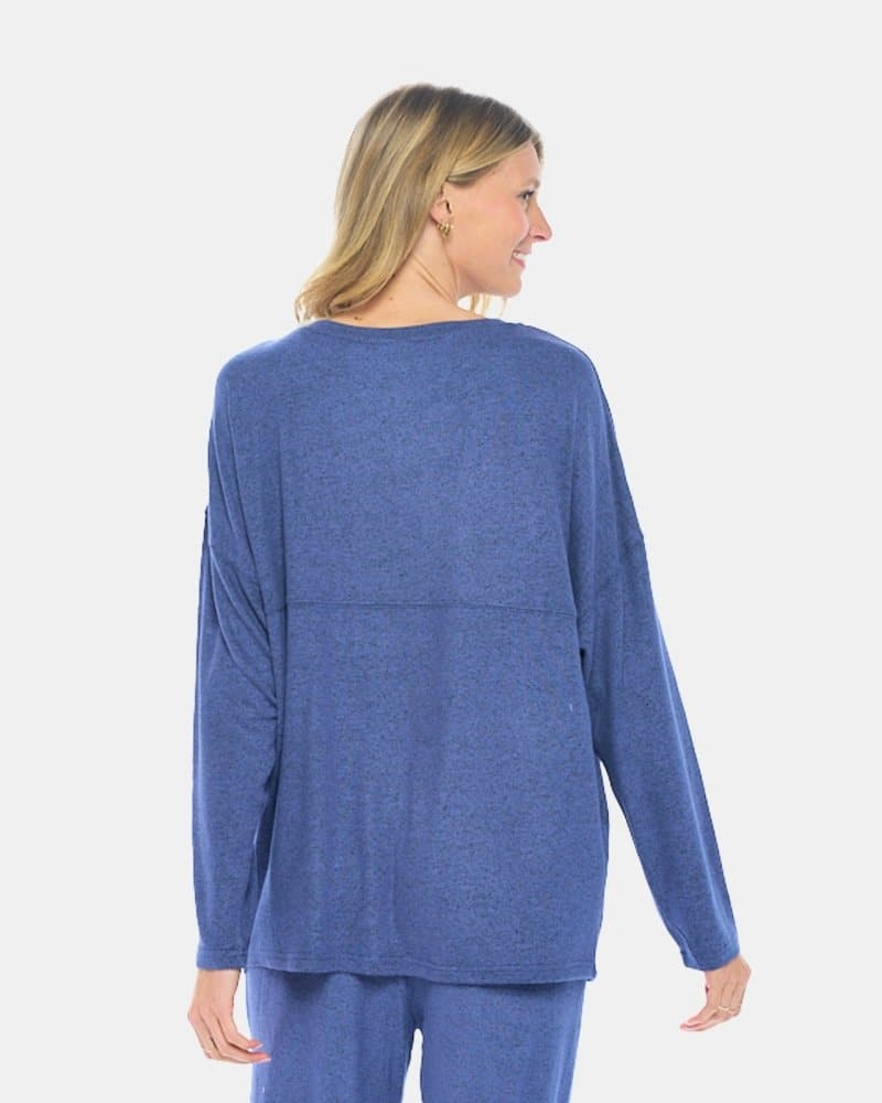 Brushed French Terry Women's Long Sleeve Crew Neck Lounge Top 2 College Navy