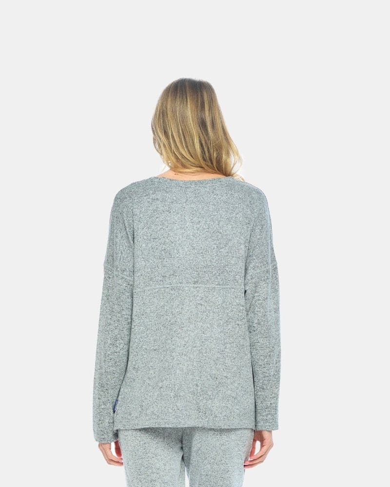Brushed French Terry Women's Long Sleeve Crew Neck Lounge Top 6 Soft Grey